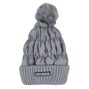 Steve Madden Womens Grey Quilted Beanie With Pom-Pom
